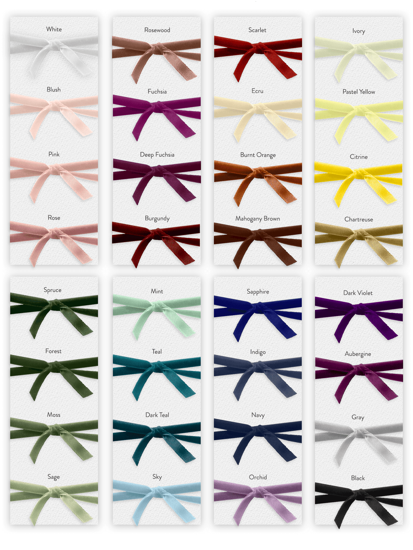White Velvet Ribbon - Multiple Colors